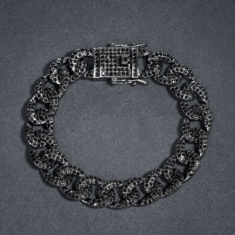 12mm Iced Out Curb Bracelet In Black Gold With Street Luxury Shine