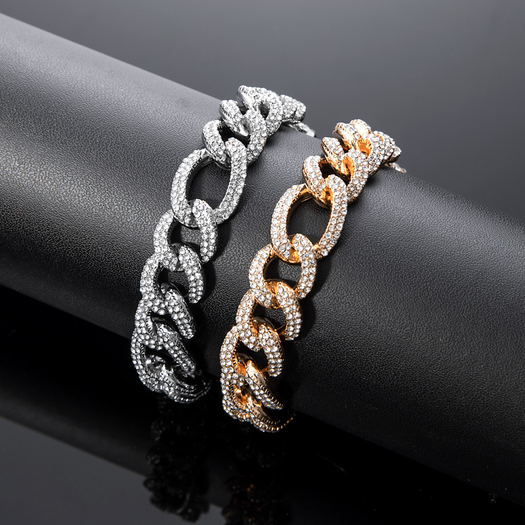 13mm Iced Out Figaro Bracelet In White Gold With Street Luxury Shine - Image 3