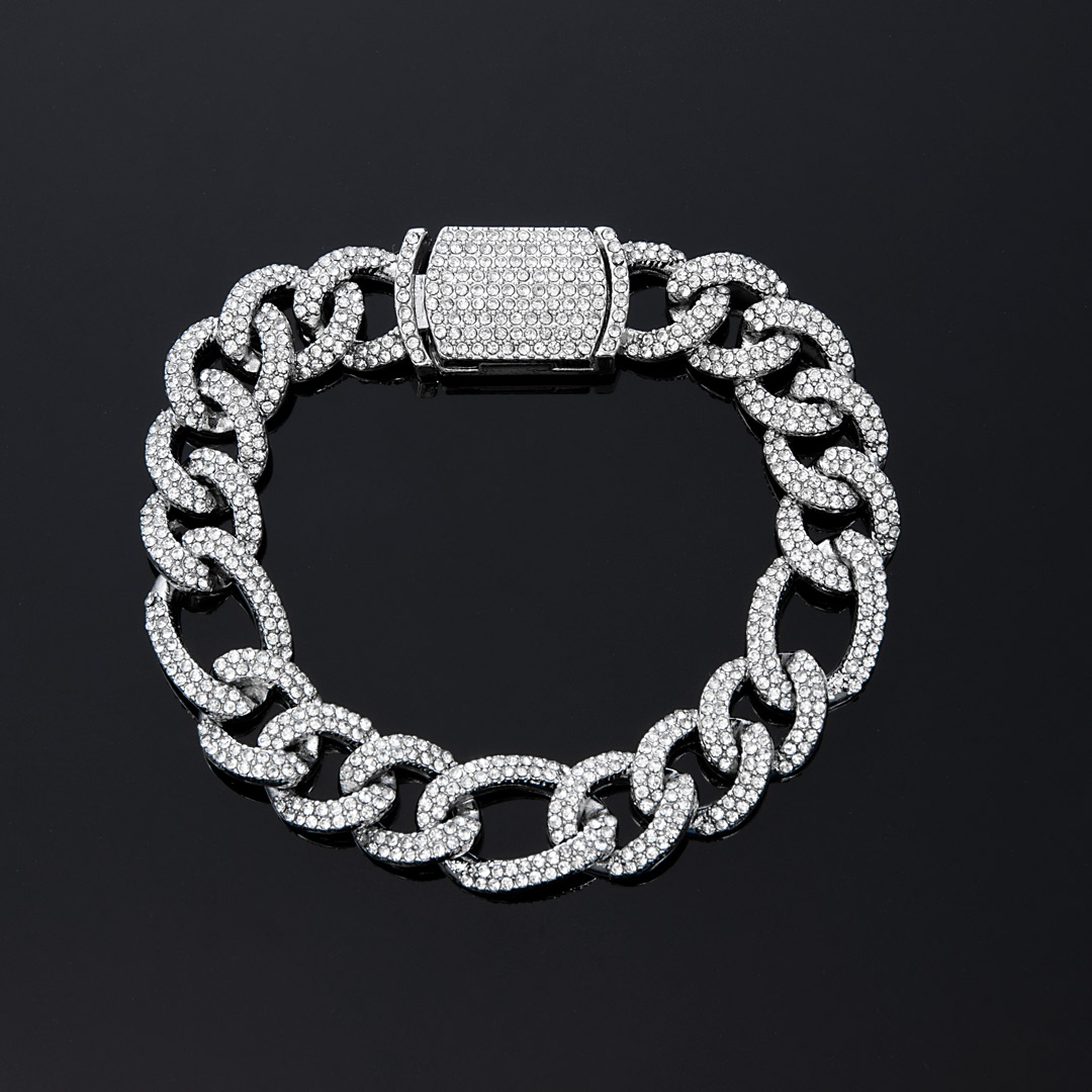 13mm Iced Out Figaro Bracelet In White Gold With Street Luxury Shine