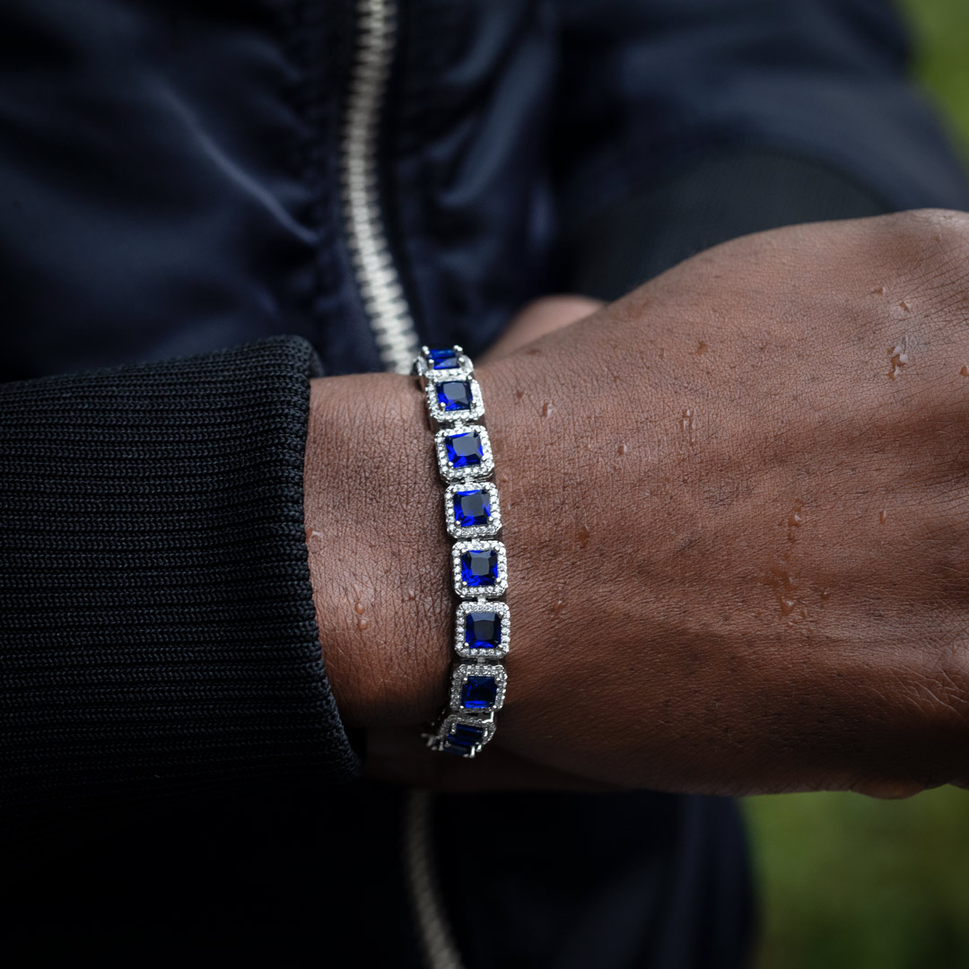 10mm Sapphire Clustered Tennis Bracelet In White Gold Iced Out - Image 3