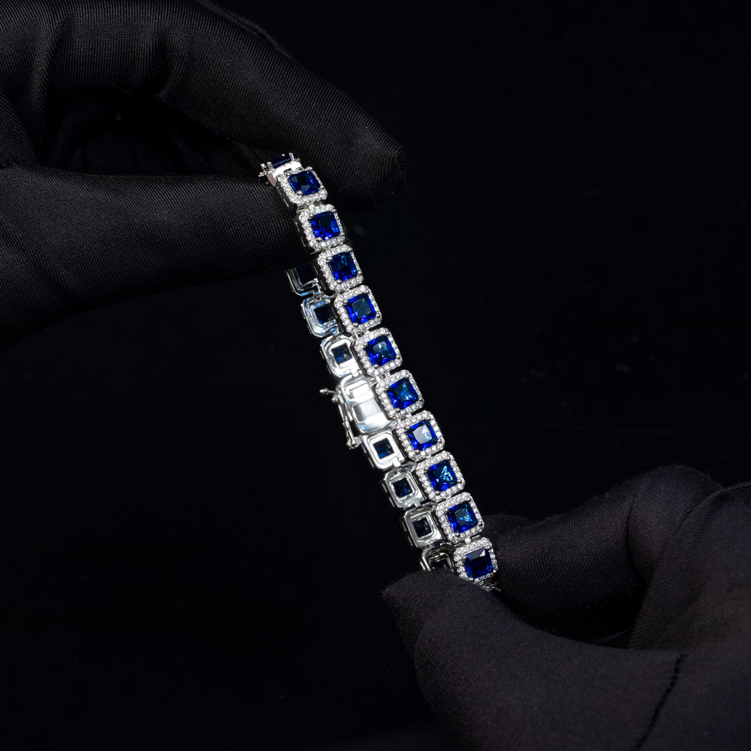 10mm Sapphire Clustered Tennis Bracelet In White Gold Iced Out - Image 4