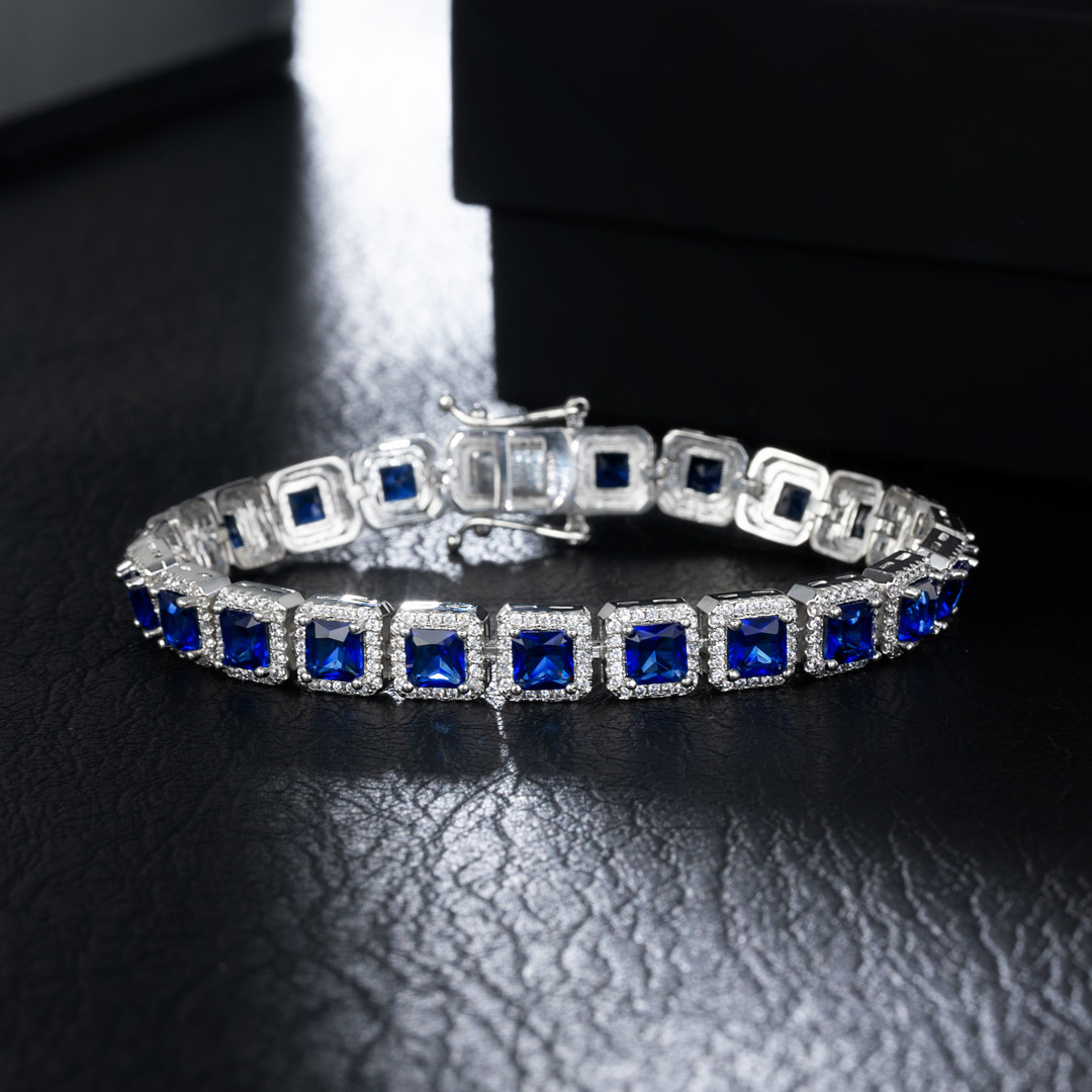 10mm Sapphire Clustered Tennis Bracelet In White Gold Iced Out - Image 5