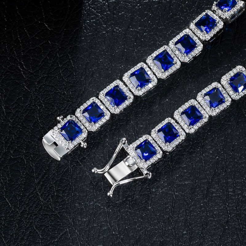10mm Sapphire Clustered Tennis Bracelet In White Gold Iced Out - Image 6