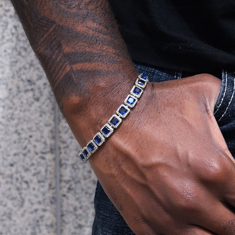 10mm Sapphire Clustered Tennis Bracelet In White Gold Iced Out