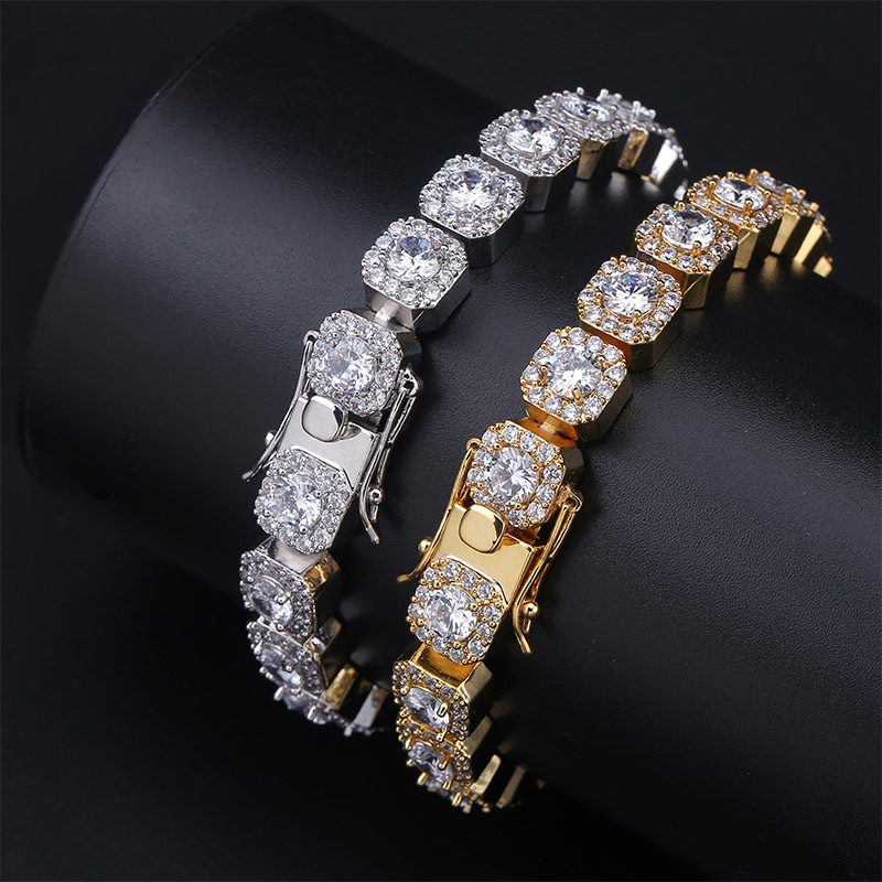 Iced Out Out 10mm Clustered Tennis Bracelet In White Gold With Gold Shine - Image 3