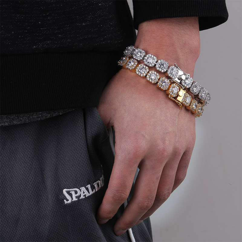 Iced Out Out 10mm Clustered Tennis Bracelet In White Gold With Gold Shine - Image 4
