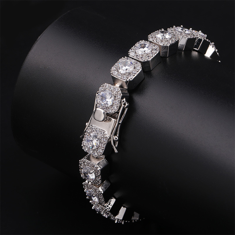 Iced Out Out 10mm Clustered Tennis Bracelet In White Gold With Gold Shine