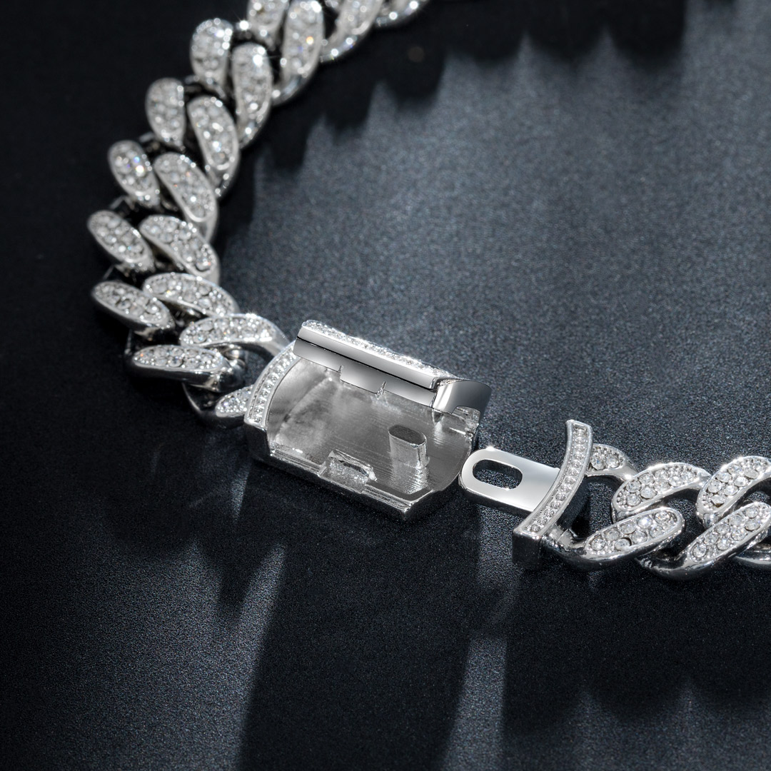 Bold 12mm 8 Initial Letter Iced Out Miami Cuban Bracelet In White Gold - Image 5