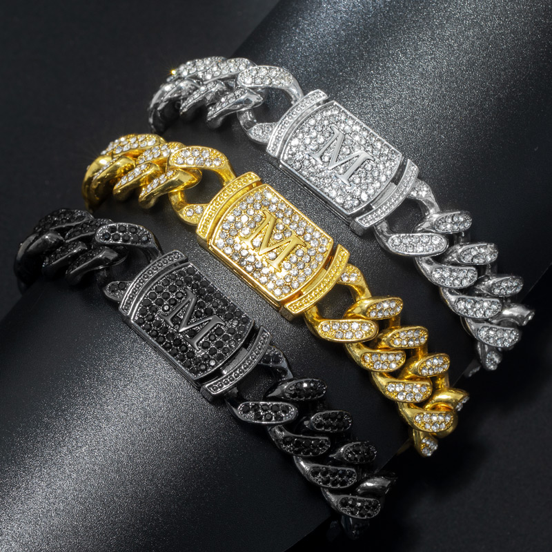 Bold 12mm 8 Initial Letter Iced Out Miami Cuban Bracelet In White Gold - Image 6