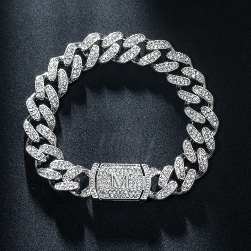 Bold 12mm 8 Initial Letter Iced Out Miami Cuban Bracelet In White Gold