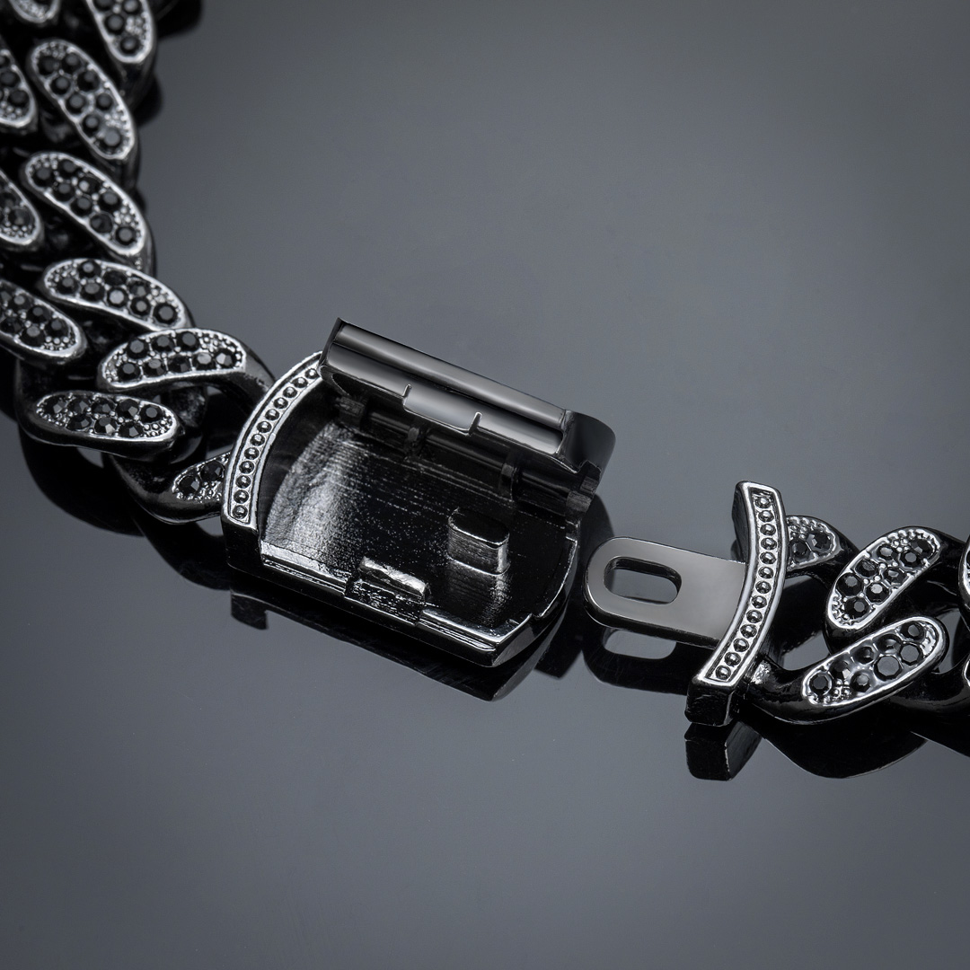 Bold 12mm 8 Initial Letter Iced Out Miami Cuban Bracelet In Black Gold - Image 6