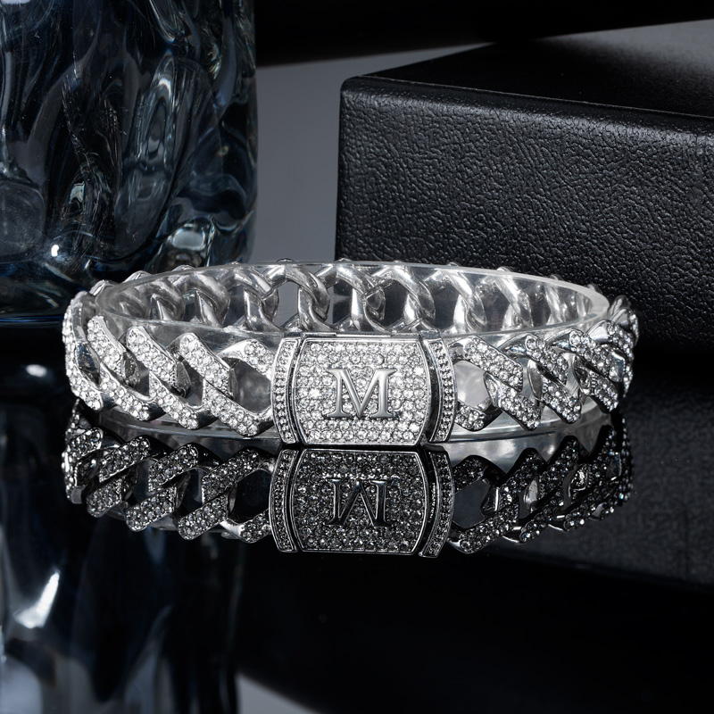 Bold 12mm 8 Initial Letter Iced Out Prong Cuban Bracelet In White Gold - Image 3