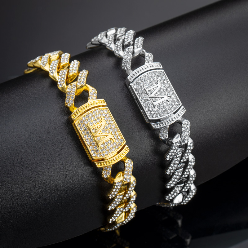 Bold 12mm 8 Initial Letter Iced Out Prong Cuban Bracelet In White Gold - Image 5