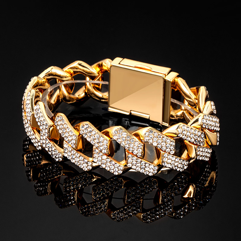 Street Luxury Iced Out 20mm Miami Cuban Bracelet With Big Box Clasp In Gold - Image 6