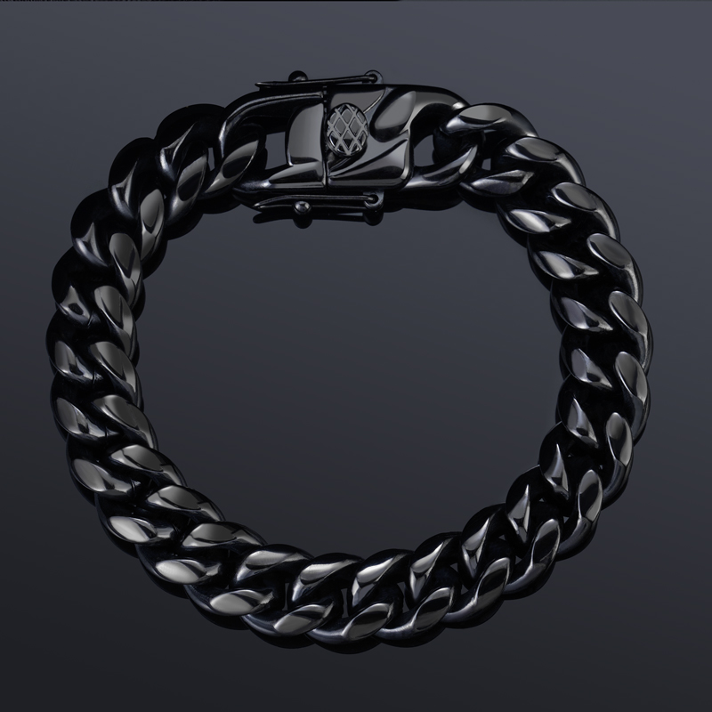 10mm Stainless Steel Cuban Bracelet In Black Gold With Street Luxury Shine