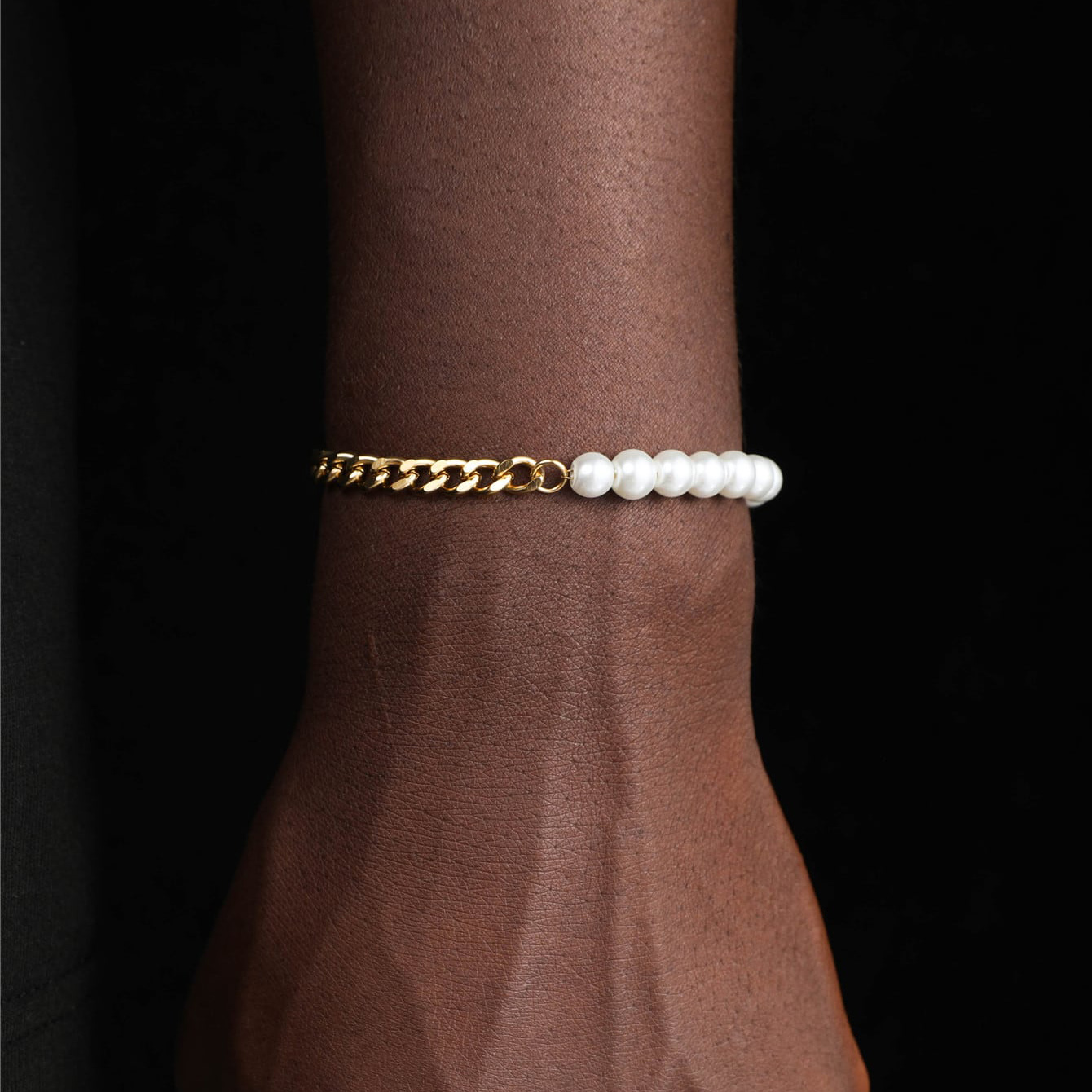 Half Pearl And Steel Cuban Bracelet Bold Statement Style With Street Luxury - Image 3