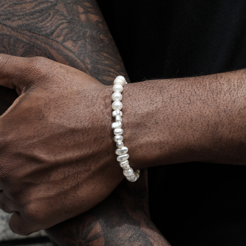 Frosted Black Gallstone Pearl Bracelet Silver With Street Luxury Shine - Image 4