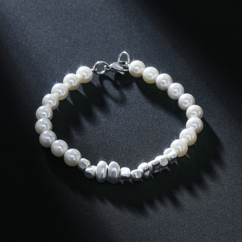 Frosted Black Gallstone Pearl Bracelet Silver With Street Luxury Shine - Image 7