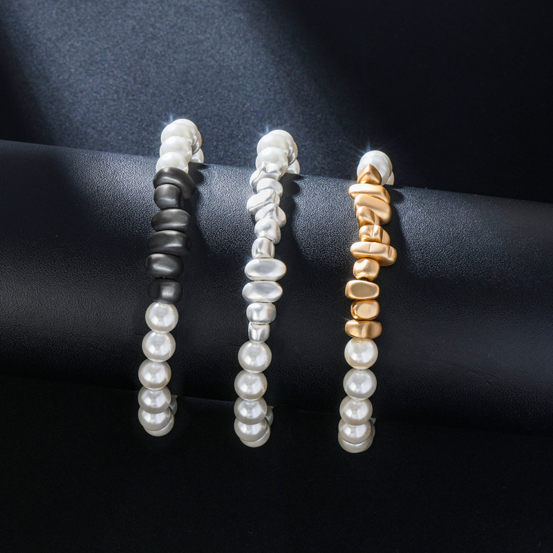 Frosted Black Gallstone Pearl Bracelet Silver With Street Luxury Shine