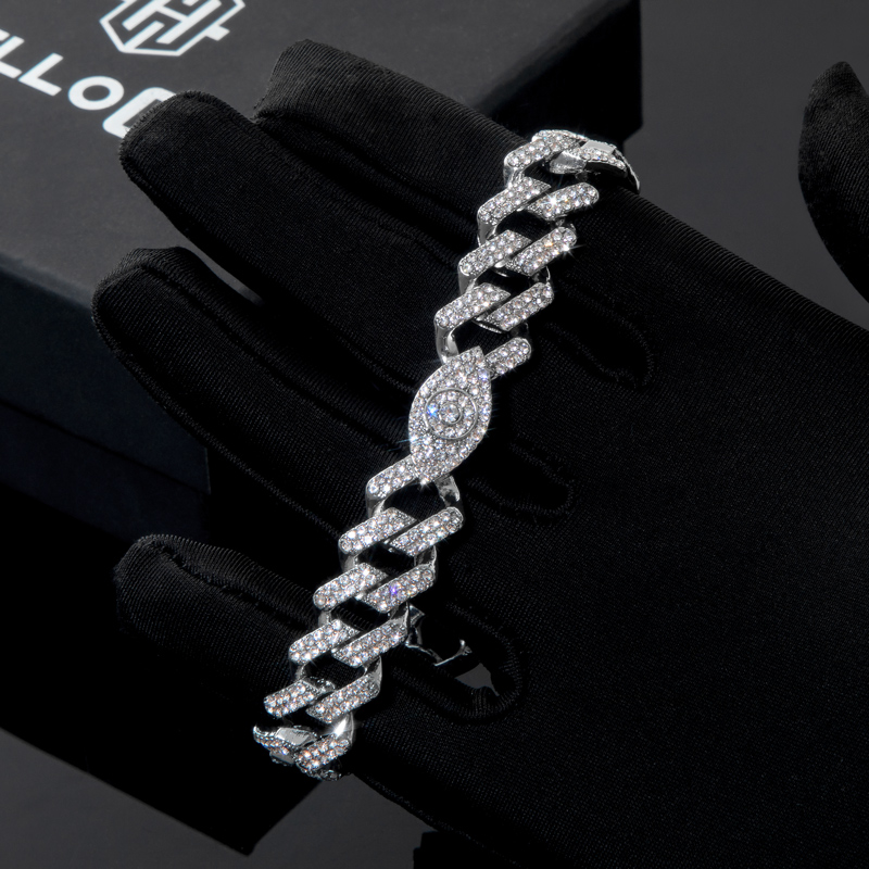 Iced Out Evil Eyes 12mm Cuban Bracelet Gold With Street Luxury Shine - Image 3