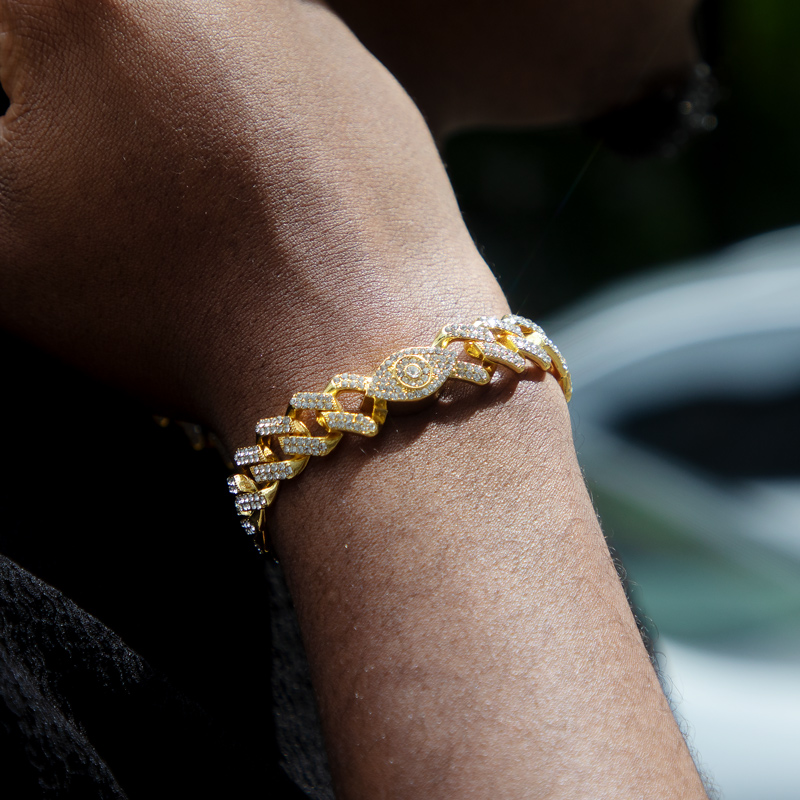 Iced Out Evil Eyes 12mm Cuban Bracelet Gold With Street Luxury Shine - Image 4