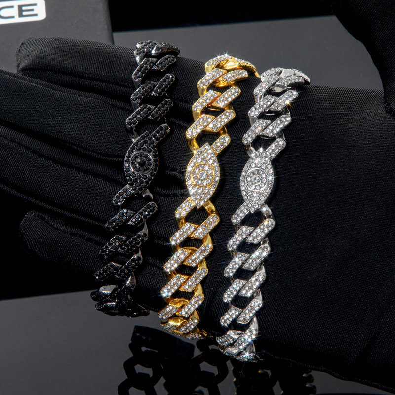 Iced Out Evil Eyes 12mm Cuban Bracelet Gold With Street Luxury Shine - Image 7