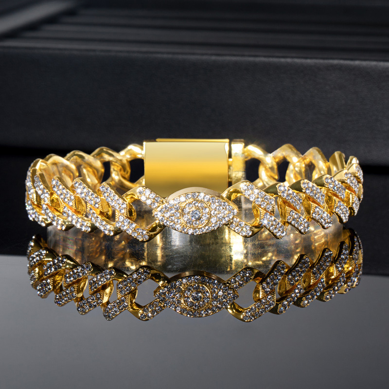 Iced Out Evil Eyes 12mm Cuban Bracelet Gold With Street Luxury Shine
