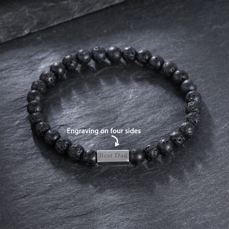 3pcs Personalized Engraved Black Frosted Tiger Eye Volcanic Beads Bracelet - Image 5