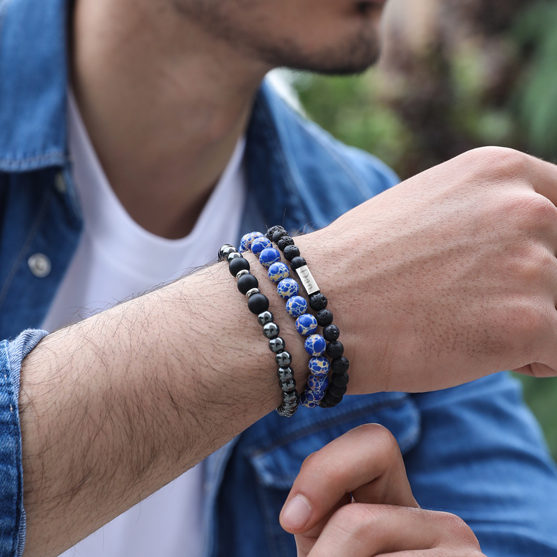 3pcs Personalized Engraved Turquoise Beads Bracelet With Bold Premium Edge - Image 4