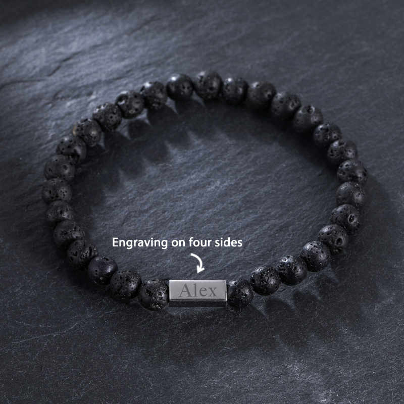 3pcs Personalized Engraved Turquoise Beads Bracelet With Bold Premium Edge - Image 5