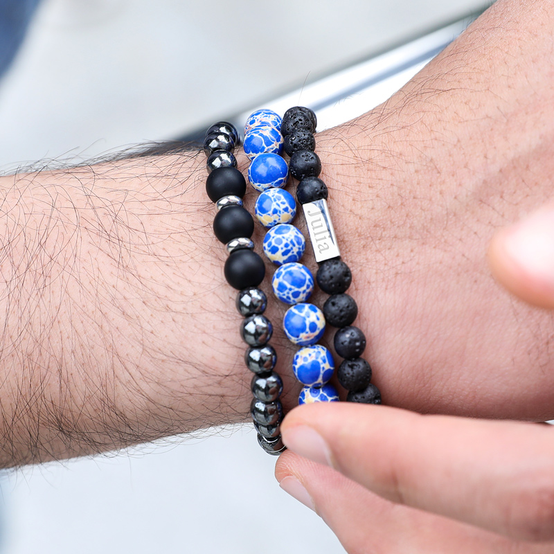 3pcs Personalized Engraved Turquoise Beads Bracelet With Bold Premium Edge