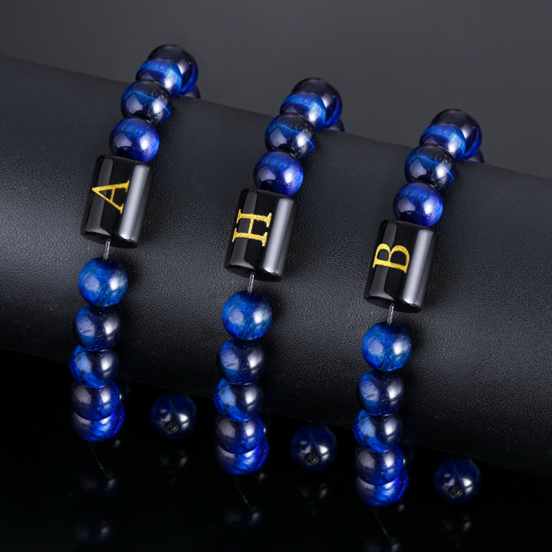 Street Luxury 26 Initial Letter Blue Tiger Eye Stone Braided Bracelet - Image 4