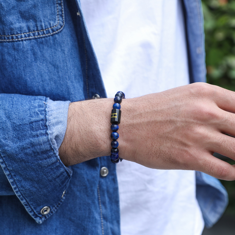 Street Luxury 26 Initial Letter Blue Tiger Eye Stone Braided Bracelet - Image 5