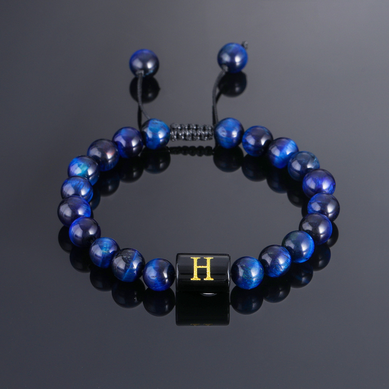Street Luxury 26 Initial Letter Blue Tiger Eye Stone Braided Bracelet