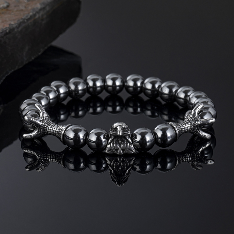 Eagle Black Gallstone Beaded Stretch Bracelet With Street Luxury Shine
