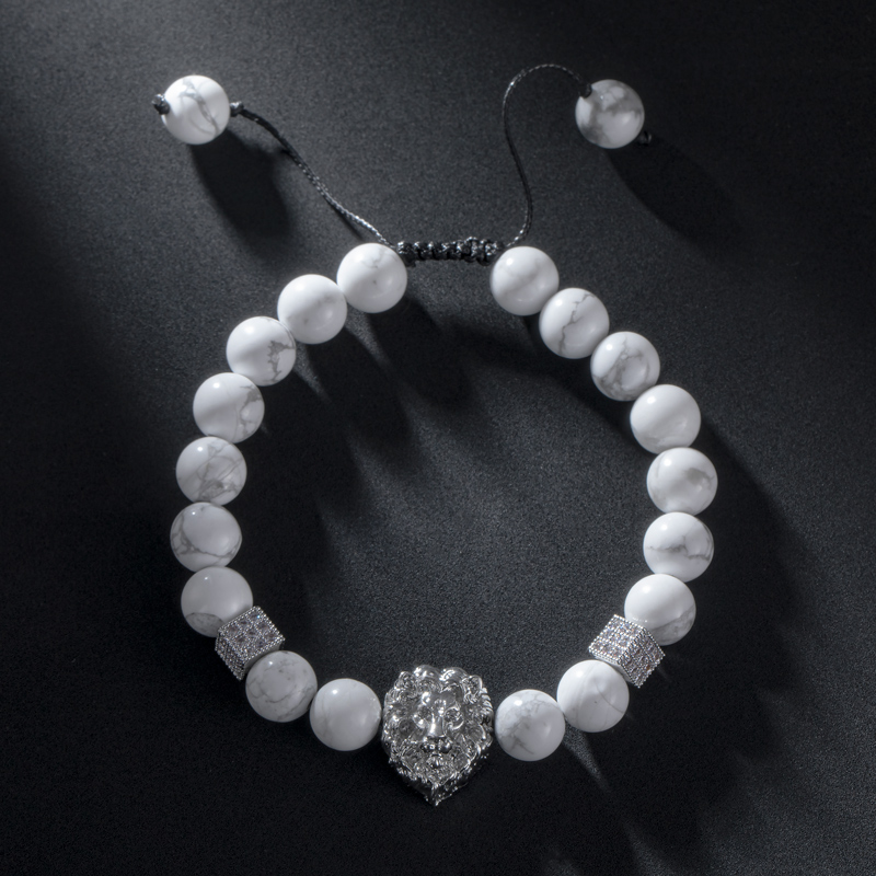 Street Luxury Lion Tiger Eye White Turquoise Beaded Adjustable Bracelet - Image 3