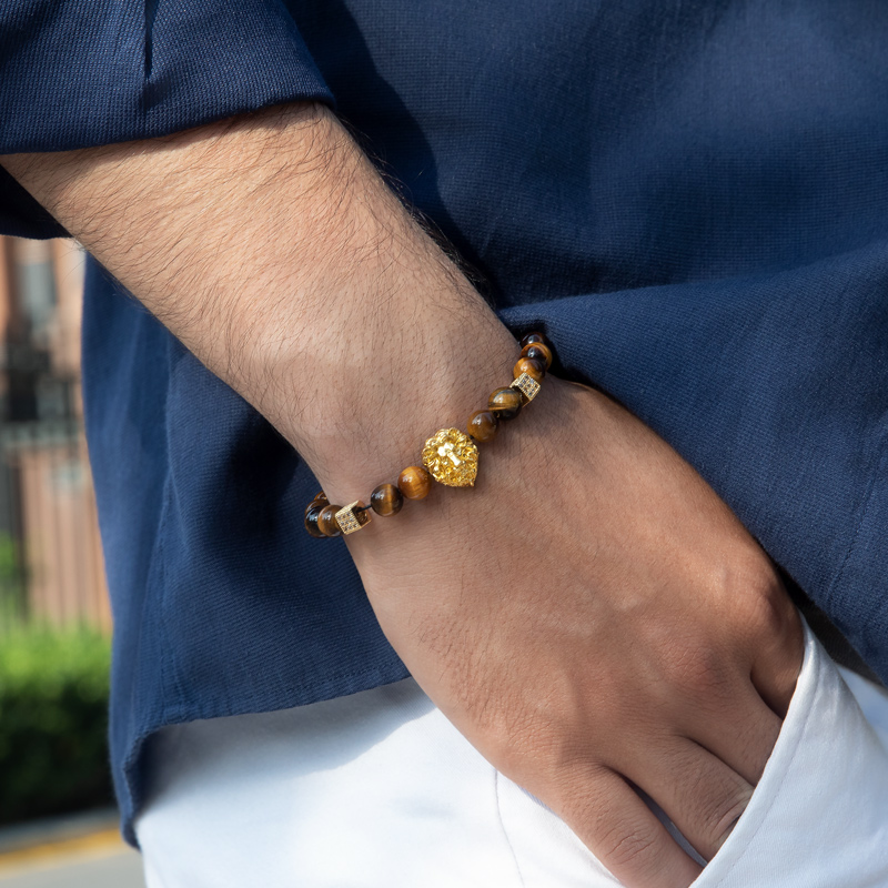 Street Luxury Lion Tiger Eye White Turquoise Beaded Adjustable Bracelet - Image 4