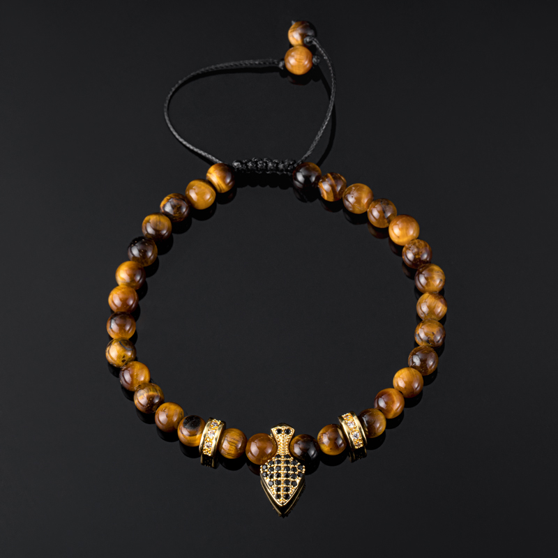 Street Luxury Tiger's Eye Lava Stone Spike Beaded Adjustable Bracelet - Image 3