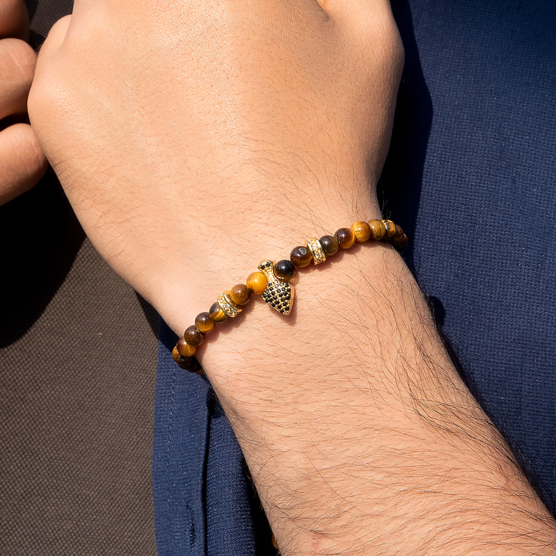 Street Luxury Tiger's Eye Lava Stone Spike Beaded Adjustable Bracelet - Image 4