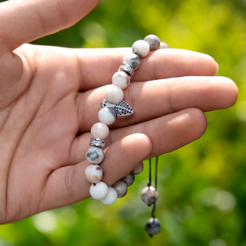 Iced Out Spike Zebra Stone Chakra Adjustable Bracelet Silver - Image 3