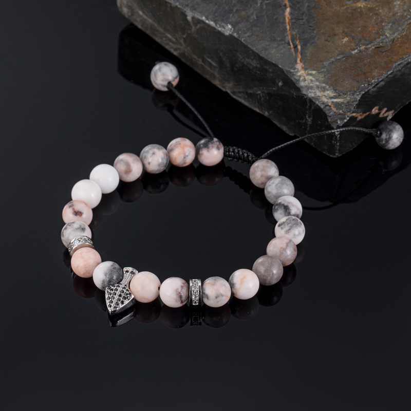 Iced Out Spike Zebra Stone Chakra Adjustable Bracelet Silver - Image 4
