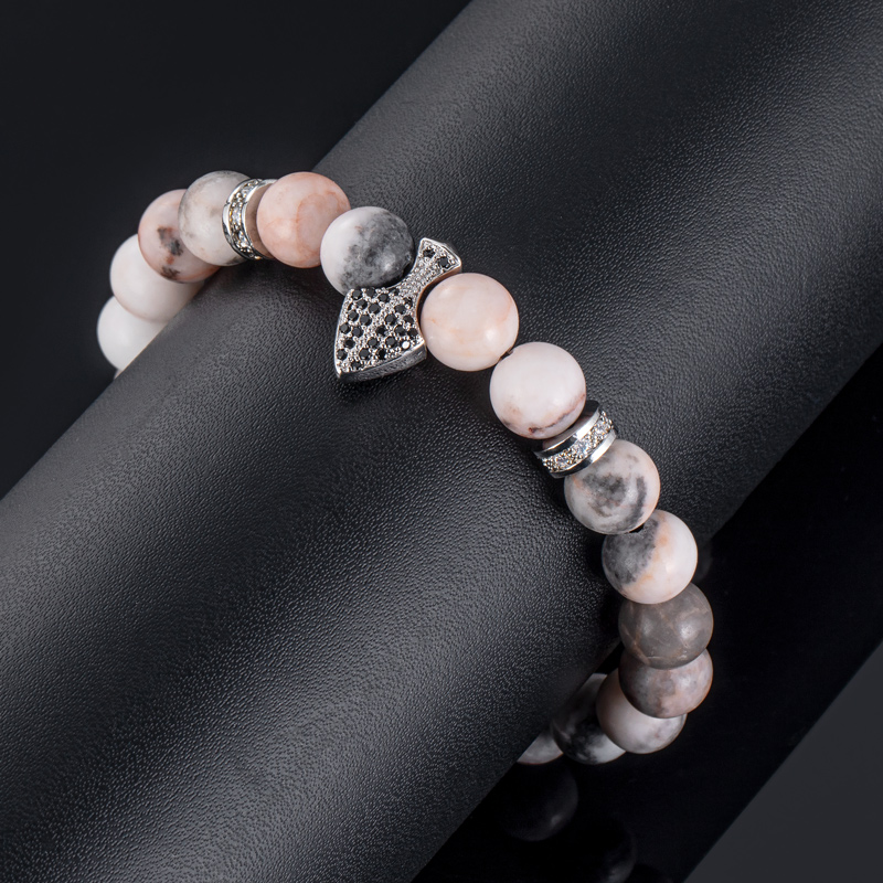 Iced Out Spike Zebra Stone Chakra Adjustable Bracelet Silver - Image 5