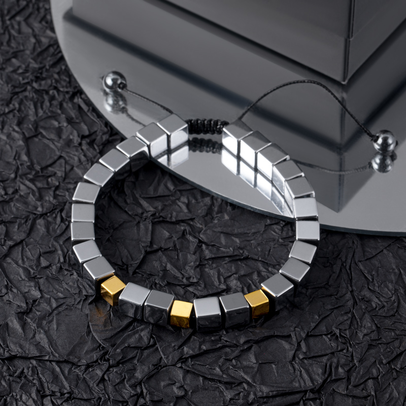Square Black Gallstone Beaded Adjustable Bracelet With Street Luxury Shine - Image 3