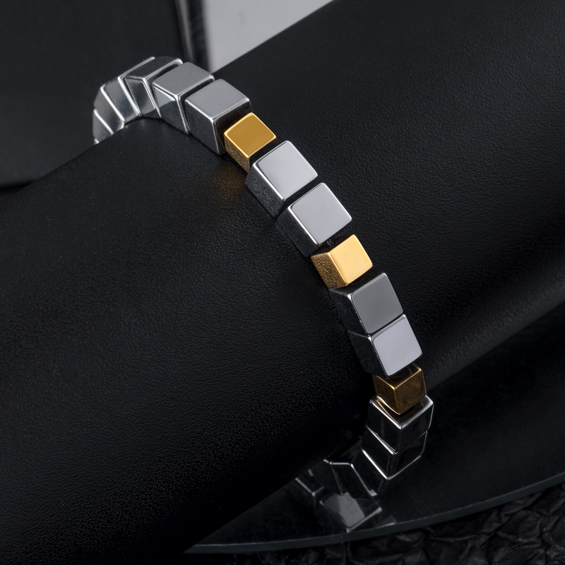 Square Black Gallstone Beaded Adjustable Bracelet With Street Luxury Shine - Image 5