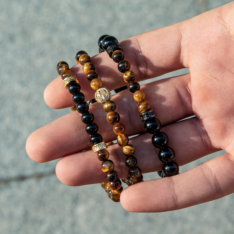 3pcs Tiger's Eye Beaded Stretch Bracelet Silver With Street Luxury Shine - Image 4