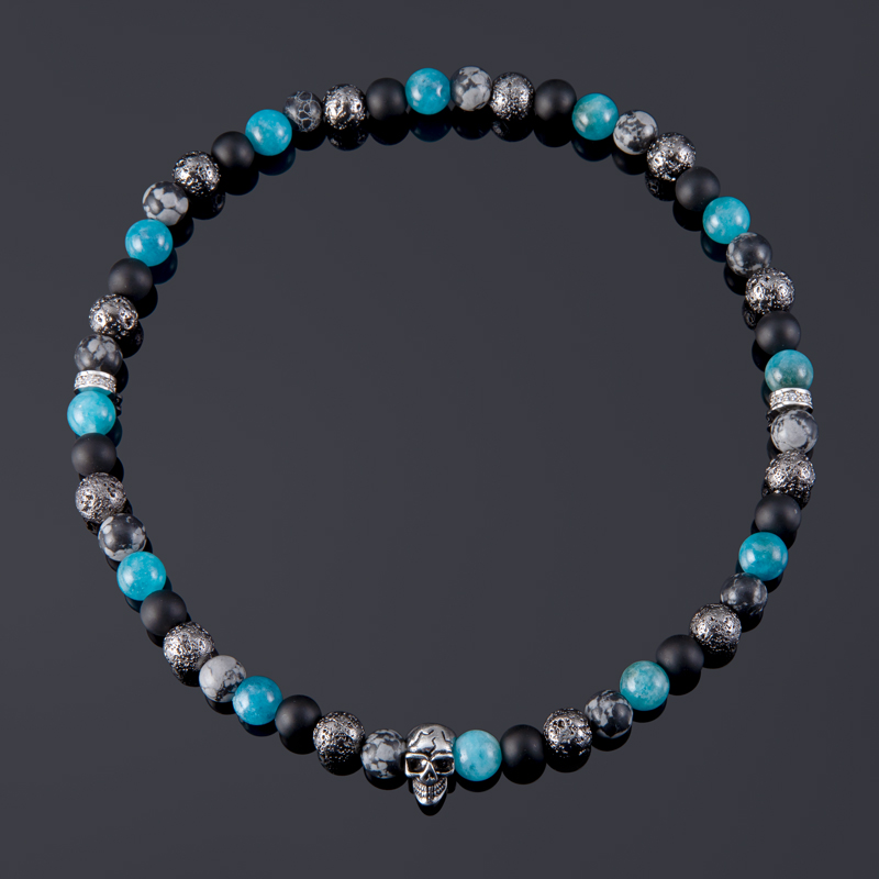 Natural Apatite & Alabaster Beaded Stretch Wrap Bracelet Silver - Image 4