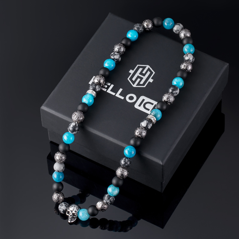 Natural Apatite & Alabaster Beaded Stretch Wrap Bracelet Silver - Image 6