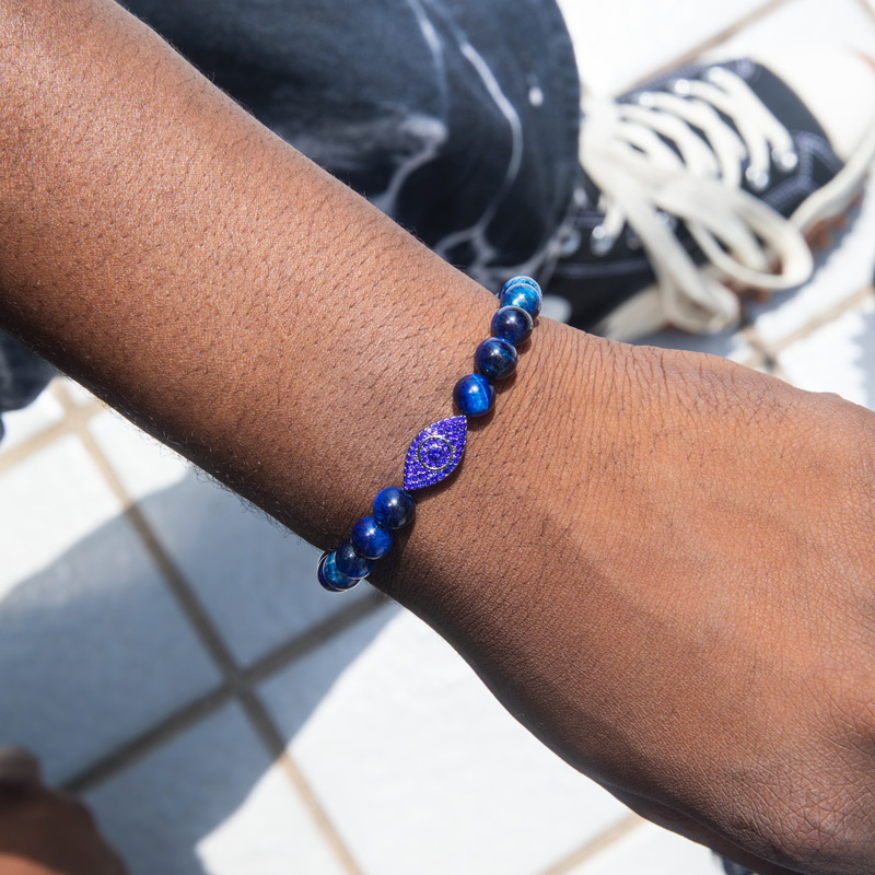 Evil Eye Blue Tiger Eye Beaded Adjustable Bracelet With Street Luxury Shine