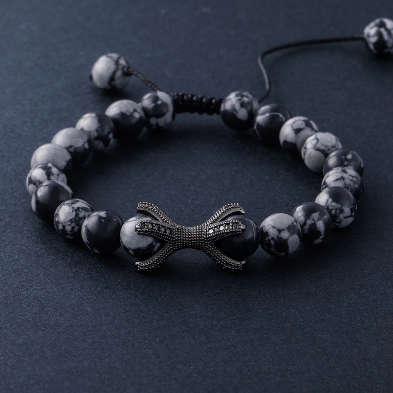 Eagle Claw Natural Stones Alabaster Beaded Adjustable Bracelet Silver