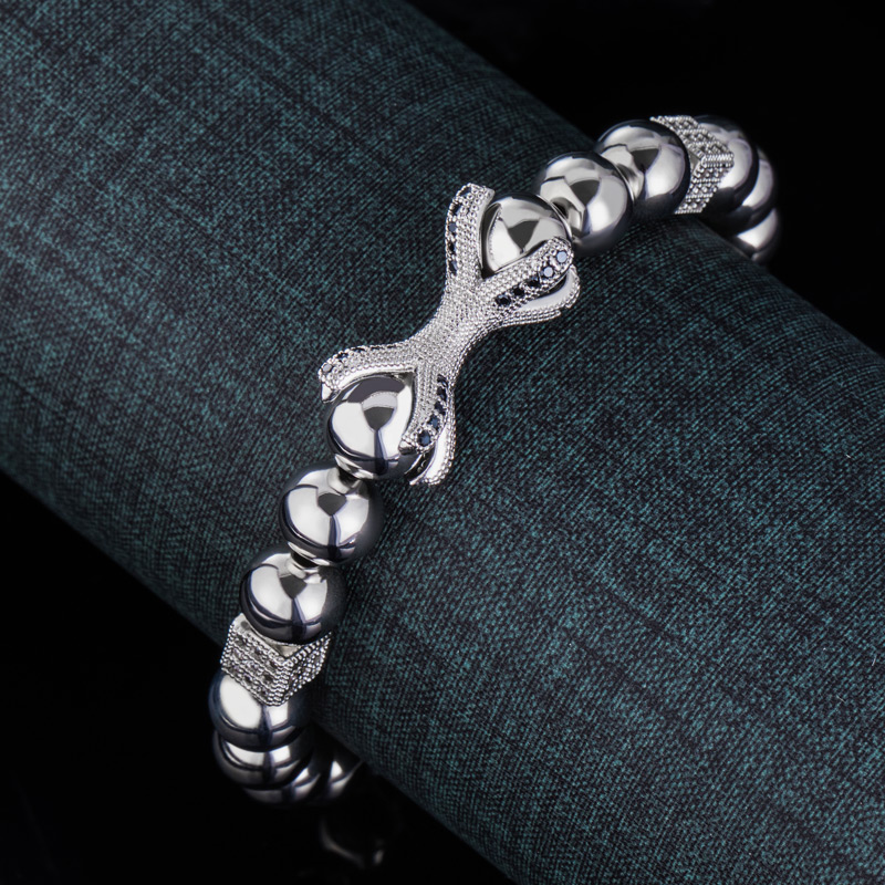 Eagle Claw Natural Stones Hematite Beaded Stretch Bracelet Silver - Image 5